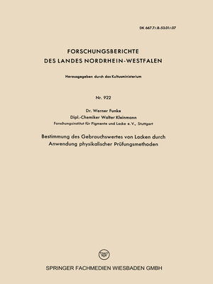 cover image of Bestimmung des Gebrauchswertes von Lacken durch Anwendung physikalischer Prüfungsmethoden